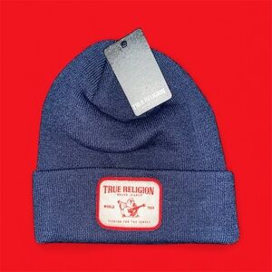 True Religion Men's Navy Blue Knit Beanie Hat